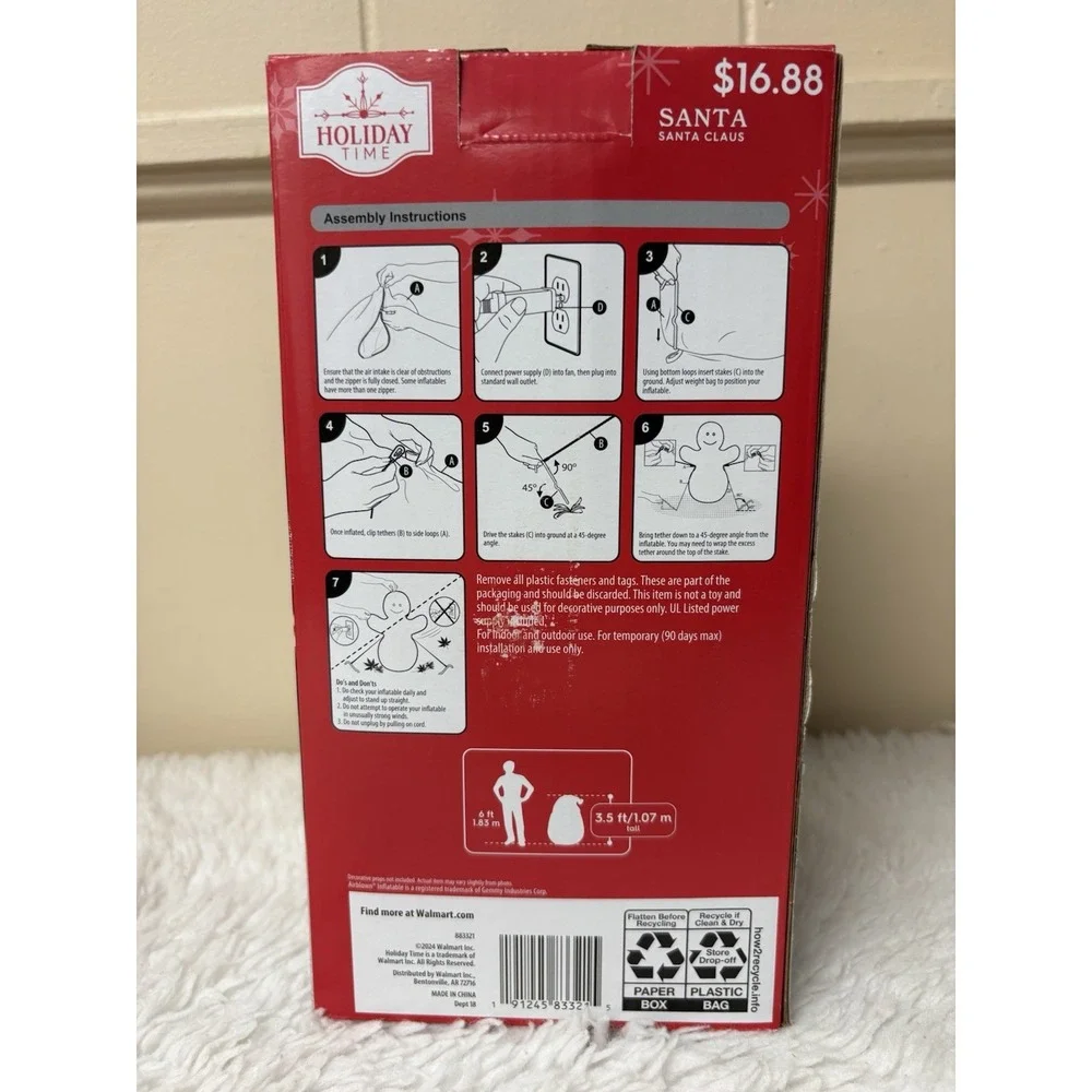 HOLIDAY TIME SANATA‎ CLAUS SELF INFLATES IN SECONDS 3.5ftTALL BRAND NEW
